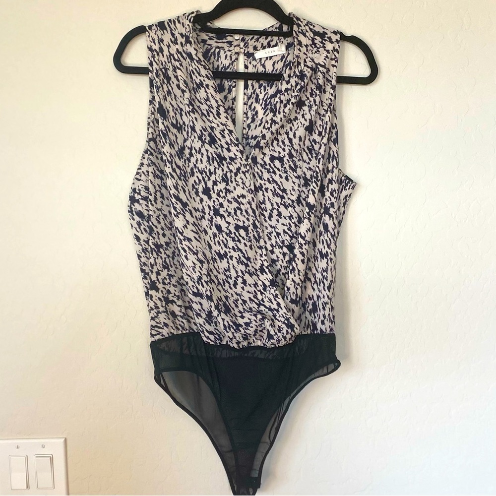 Lush Animal Print Bodysuit Blouse Beige And Black Halter Neck Size XL